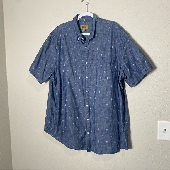 The Foundry Supply Co. Blue Cotton Short Sleeve Embroidered Button Up Men's 2XLT - Picture 10 of 13